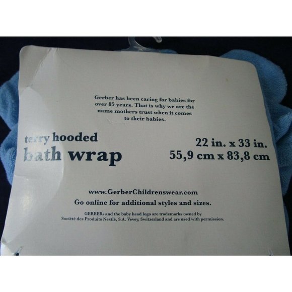 Gerber Blue Bear Terry Hooded Bath Wrap New 22" by 33" Cotton Polyester Blend - Picture 6 of 7